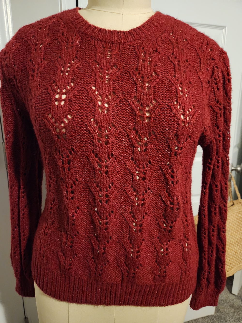 Abercrombie & Fitch Deep Red Openwork Cable Crewneck Sweater